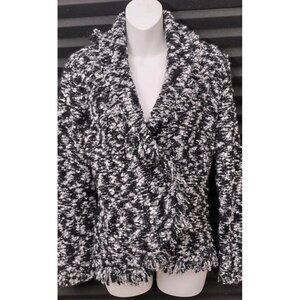 Cynthia Rowley Jacket Women Large Black Tweed Knit Crochet Comfortable Mid 70s